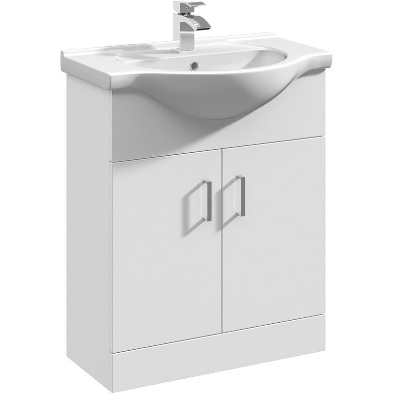 nuie Mayford Double Door Floor Standing Vanity Unit With Ceramic Basin Gloss White