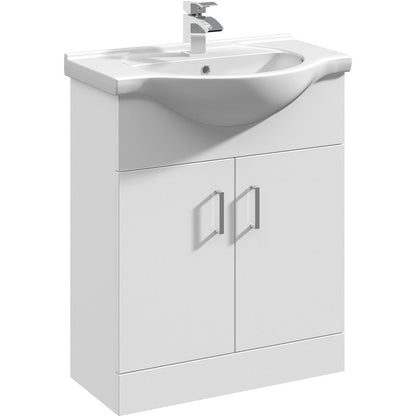 nuie Mayford Double Door Floor Standing Vanity Unit With Ceramic Basin Gloss White