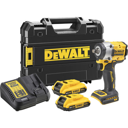 Dewalt 18V XR Brushless 1/2 Compact Impact Wrench (406Nm) (Scaffolders Hog Ring Version) 2 x 2.0Ah