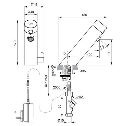 Armitage Shanks Sensorflow E Taps Sensor Deck-Mounted Basin Mixer Mains Operated