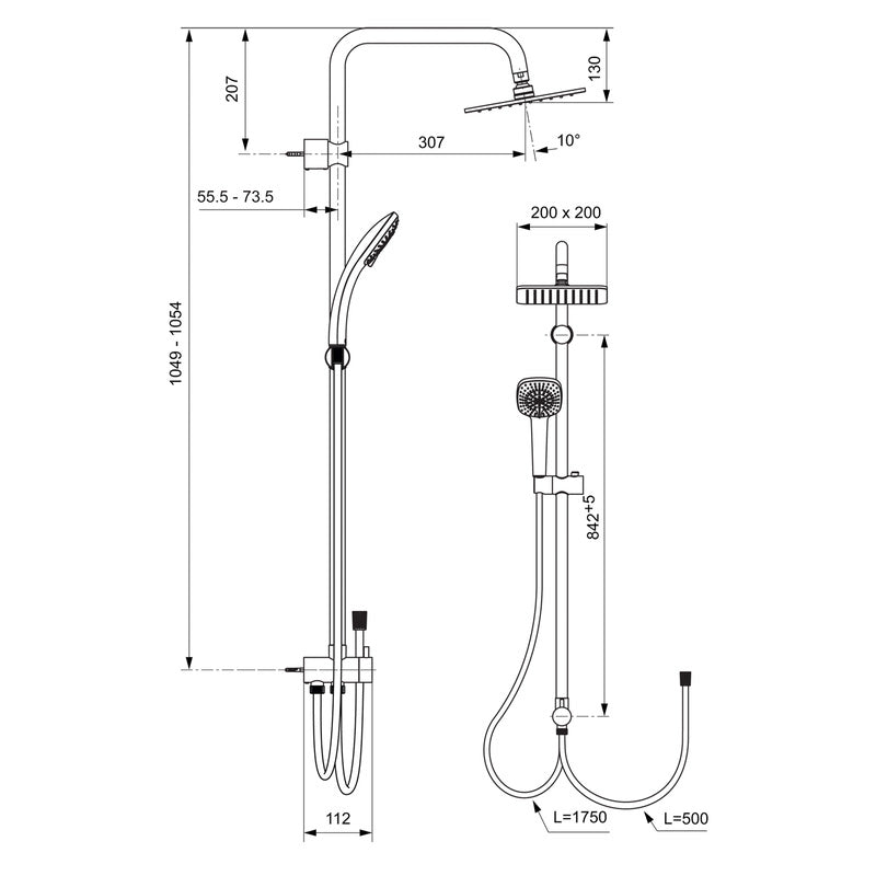 Ideal Standard IdealRain Square Square Diverter Shower Kit for Exposed Valves
