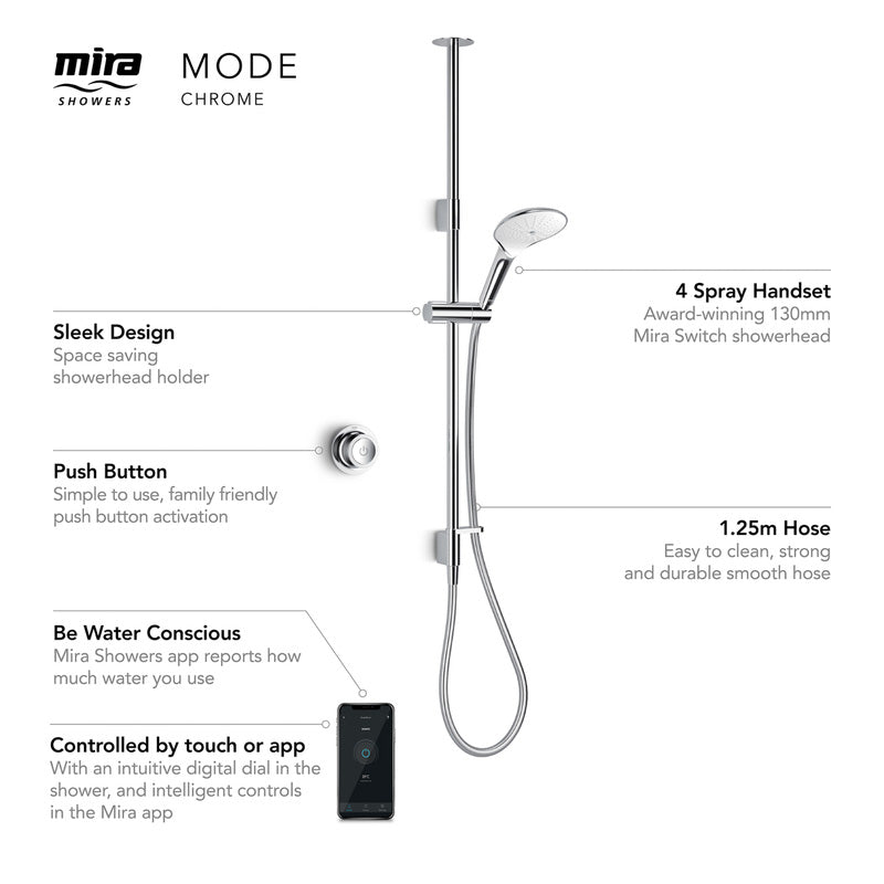 Mira Mode Thermostatic Digital Mixer Shower Pumped Ceiling Fed