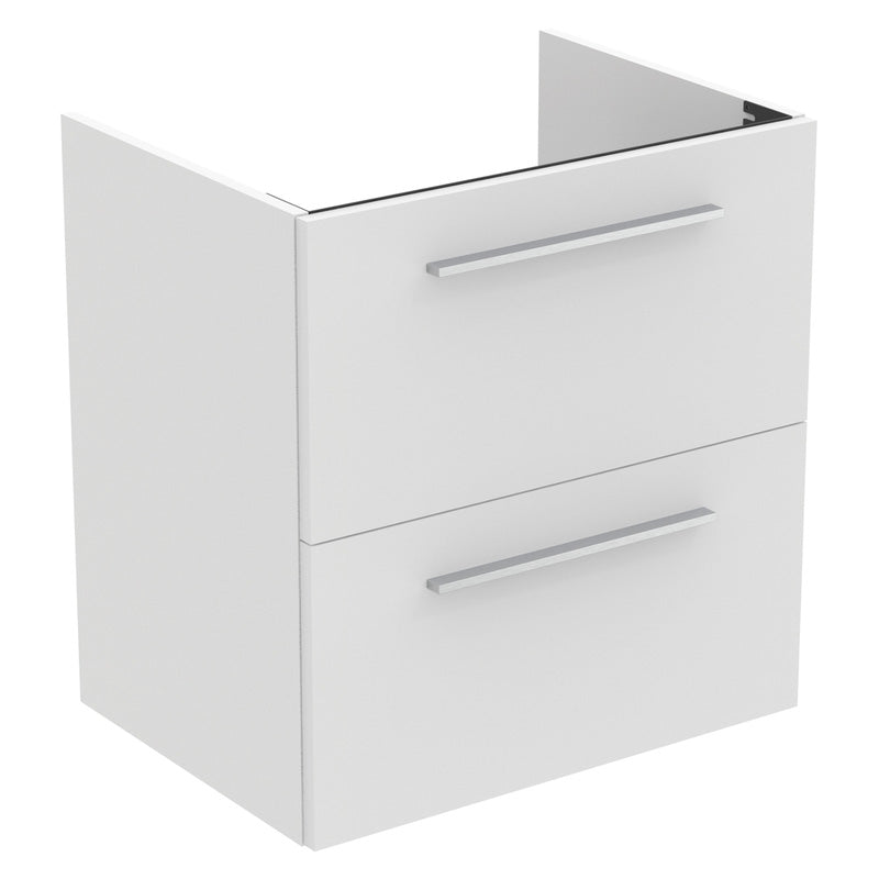 Ideal Standard i.life A Double Drawer Wall Hung Vanity Unit with Basin Matt White  with Brushed Chrome Handles