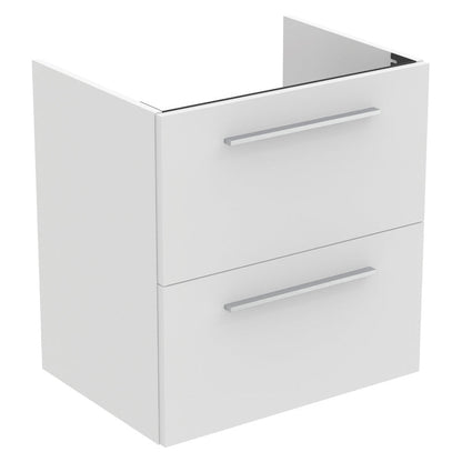 Ideal Standard i.life A Double Drawer Wall Hung Vanity Unit with Basin Matt White  with Brushed Chrome Handles