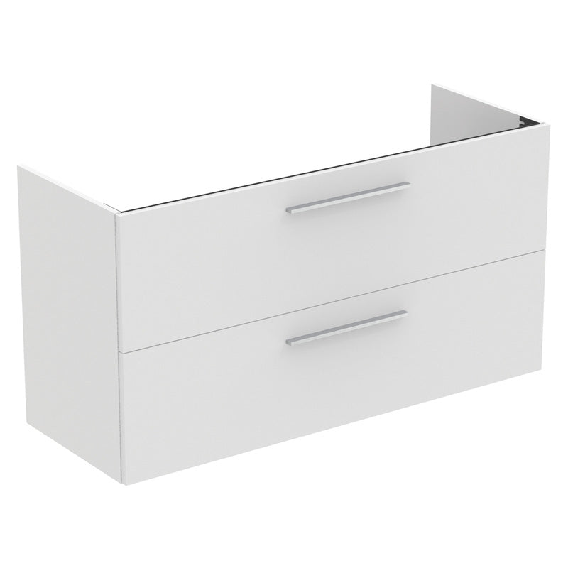 Ideal Standard i.life A Double Drawer Wall Hung Vanity Unit with Basin Matt White  with Brushed Chrome Handles
