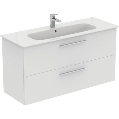 Ideal Standard i.life A Double Drawer Wall Hung Vanity Unit with Basin Matt White  with Brushed Chrome Handles
