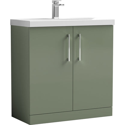 nuie Arno Double Door Floor Standing Vanity Unit Satin Green 800mm With Slim Edge Basin