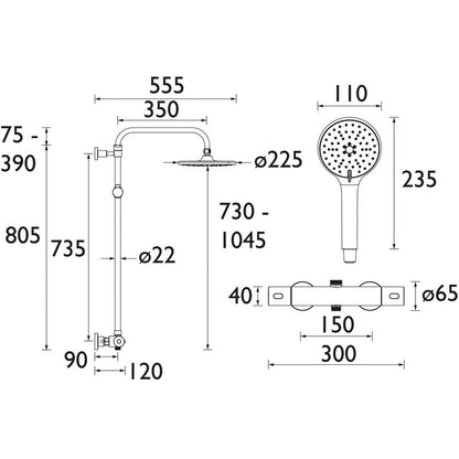 Bristan Buzz Thermostatic Bar Diverter Mixer Shower Chrome