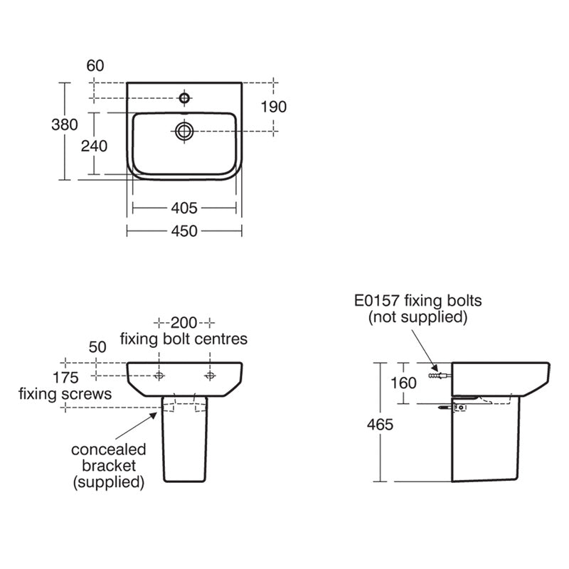 Ideal Standard i.life B Cloakroom Basin and Semi-Pedestal 45cm 1 Tap Hole