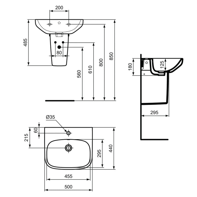 Ideal Standard i.life Basin and Semi-Pedestal  1 Tap Hole