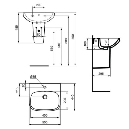 Ideal Standard i.life Basin and Semi-Pedestal  1 Tap Hole