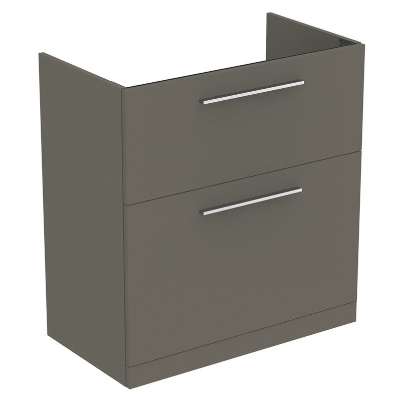 Ideal Standard i.life A Double Drawer Floor Standing Vanity Unit with Basin Matt Quartz Grey with Brushed Chrome Handles