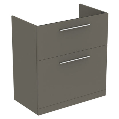 Ideal Standard i.life A Double Drawer Floor Standing Vanity Unit with Basin Matt Quartz Grey with Brushed Chrome Handles