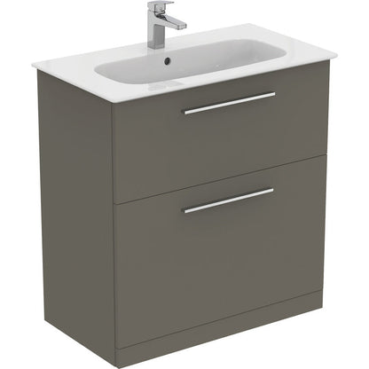 Ideal Standard i.life A Double Drawer Floor Standing Vanity Unit with Basin Matt Quartz Grey with Brushed Chrome Handles