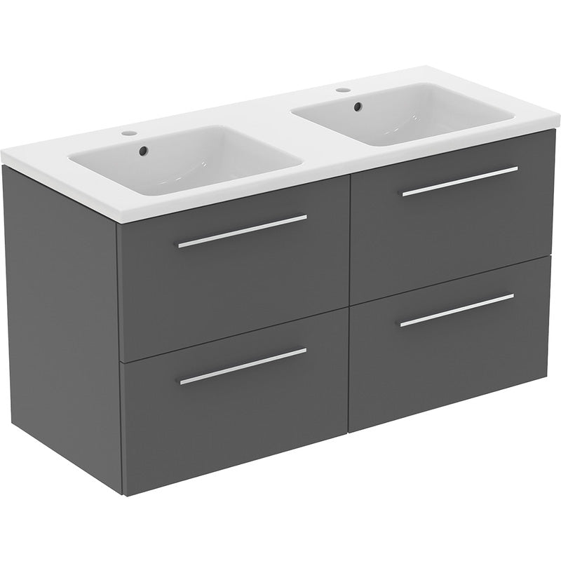 Ideal Standard i.life B 4 Drawer Wall Hung Unit with Double Basin Matt Quartz Grey 1200mm