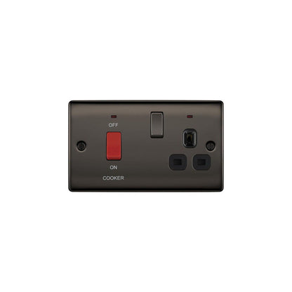 BG Nexus Metal Black Nickel 45A Cooker & DP Switch Socket 2 Gang + Neons