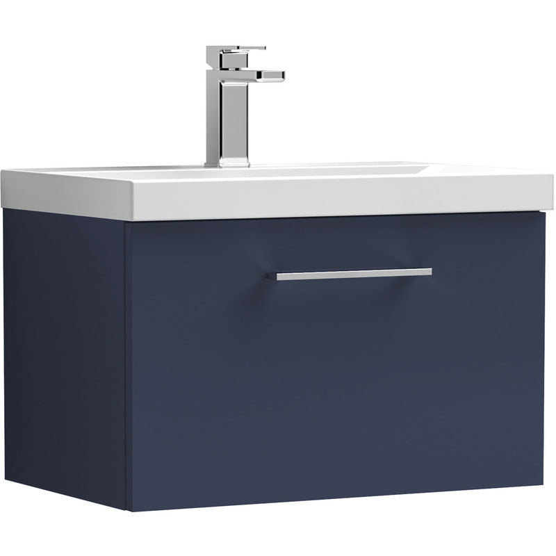 nuie Arno Single Drawer Wall Hung Vanity Unit Midnight Blue 600mm With Slim Edge Basin