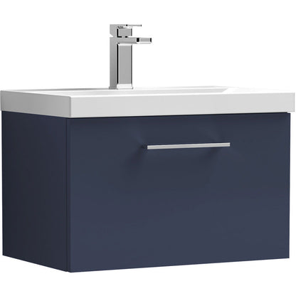 nuie Arno Single Drawer Wall Hung Vanity Unit Midnight Blue 600mm With Slim Edge Basin