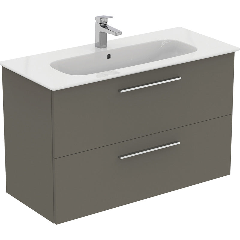 Ideal Standard i.life A Double Drawer Wall Hung Vanity Unit with Basin Matt Quartz Grey  with Brushed Chrome Handles