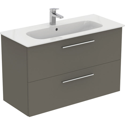 Ideal Standard i.life A Double Drawer Wall Hung Vanity Unit with Basin Matt Quartz Grey  with Brushed Chrome Handles