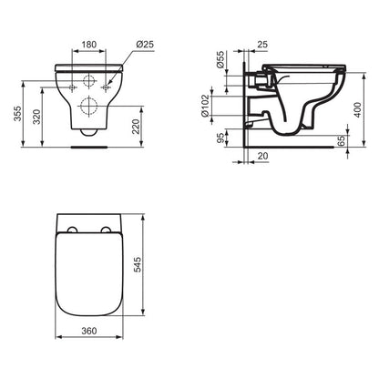 Ideal Standard i.life A Wall Hung Toilet with Wall Frame and Soft Close Seat