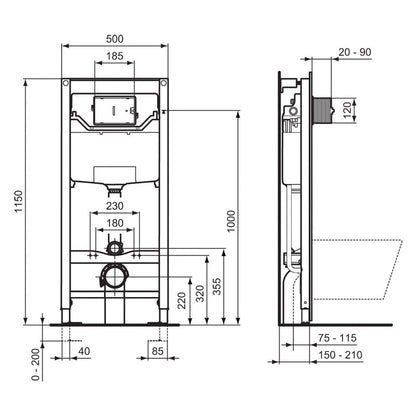 Ideal Standard i.life A Wall Hung Toilet with Wall Frame and Soft Close Seat