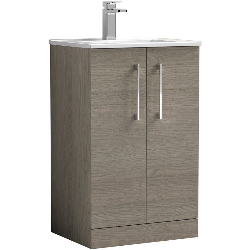 Nuie Arno Double Door Floor Standing Vanity Unit Solace Oak 500mm With Minimalist Basin
