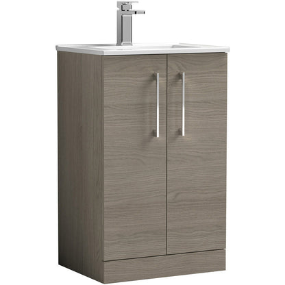 Nuie Arno Double Door Floor Standing Vanity Unit Solace Oak 500mm With Minimalist Basin