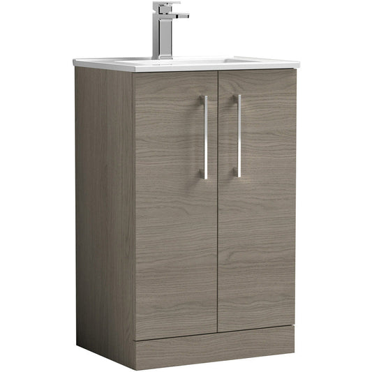 Nuie Arno Double Door Floor Standing Vanity Unit Solace Oak 500mm With Minimalist Basin