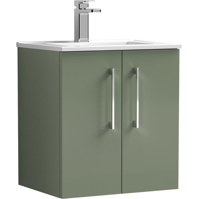 nuie Arno Double Door Wall Hung Vanity Unit Satin Green 500mm With Standard Basin