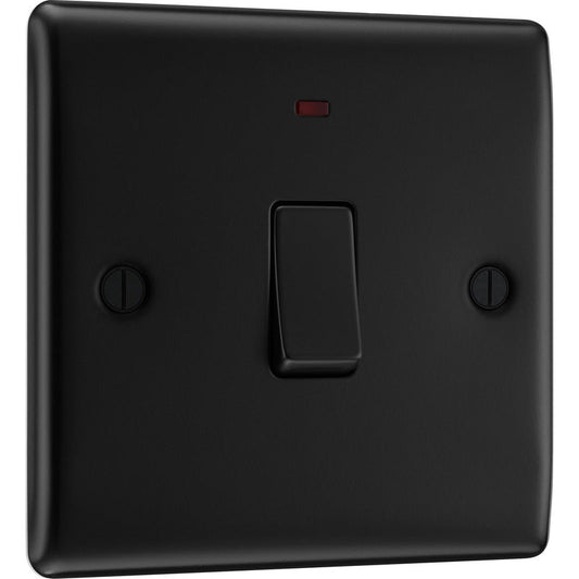 BG Nexus Metal Matt Black 20A Double Pole Switch 1 Gang + Neon