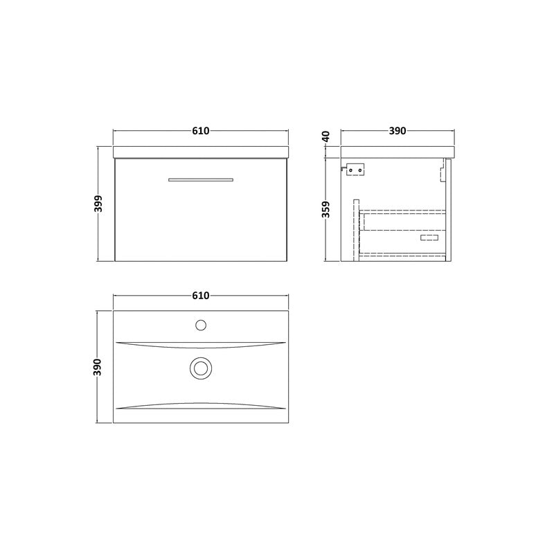 nuie Arno Double Door Wall Hung Vanity Unit Gloss White 500mm With Slim Edge Basin