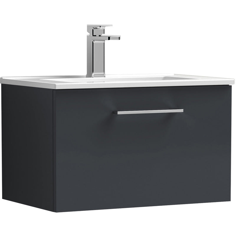 nuie Arno Single Drawer Wall Hung Vanity Unit Soft Black 600mm With Minimalist Basin