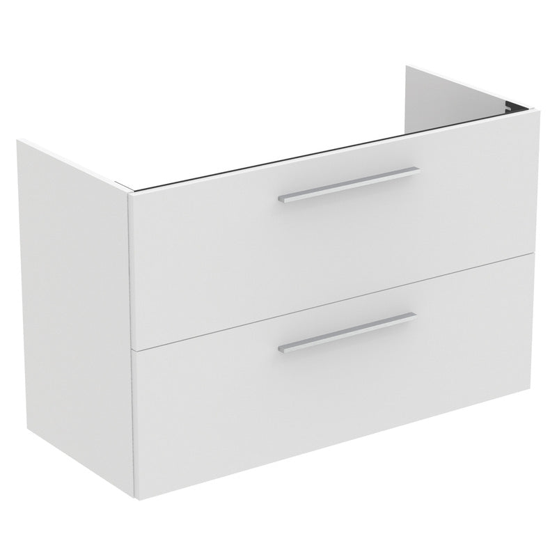 Ideal Standard i.life A Double Drawer Wall Hung Vanity Unit with Basin Matt White  with Brushed Chrome Handles