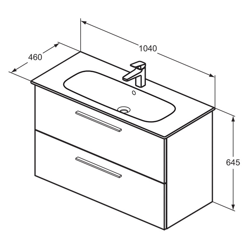 Ideal Standard i.life A Double Drawer Wall Hung Vanity Unit with Basin Matt White  with Brushed Chrome Handles