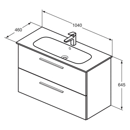Ideal Standard i.life A Double Drawer Wall Hung Vanity Unit with Basin Matt White  with Brushed Chrome Handles