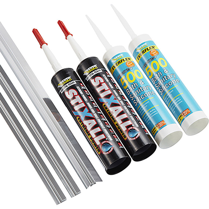 Wetwall Acrylic Polished Silver Shower Wall Panel Trims 2 Sided Extrusion Pack