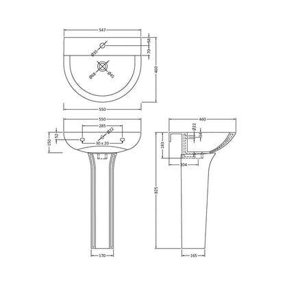 nuie Freya Basin and Pedestal 560mm 1 Tap Hole