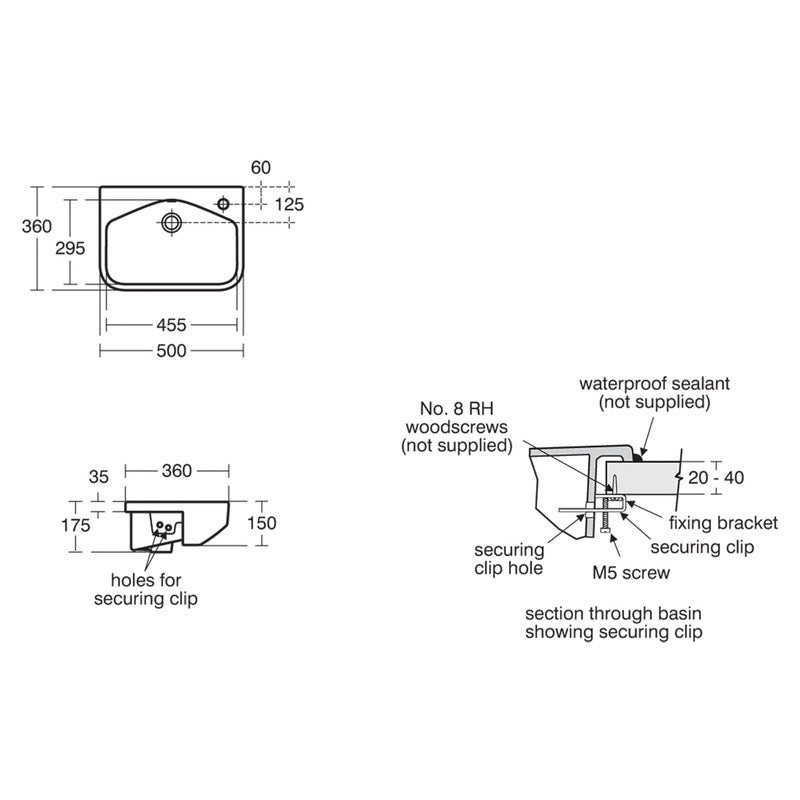 Ideal Standard i.life S Semi-Recessed Basin 50cm 1 Tap Hole