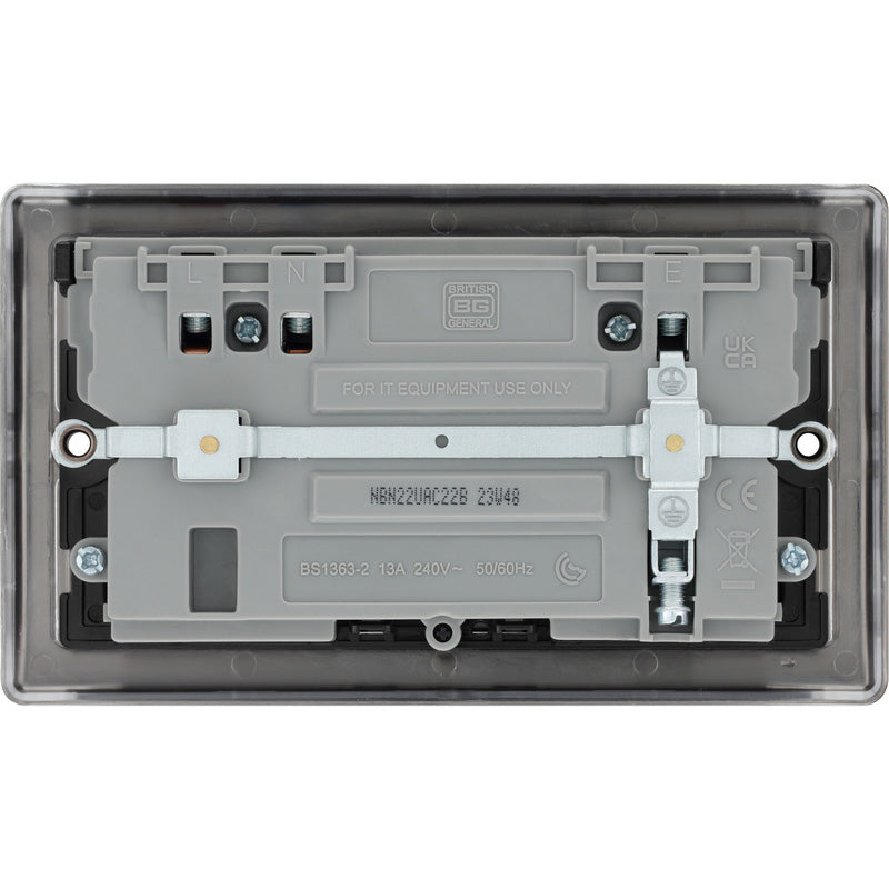 BG Nexus Metal Black Nickel Power Socket With USB A+C  2 Gang