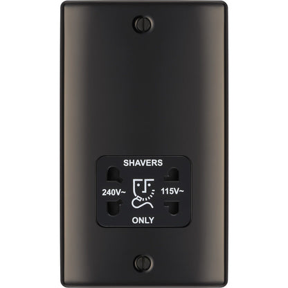 BG Nexus Metal Black Nickel Dual Voltage Shaver Socket 2 Gang Vertical