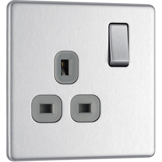 Screwless Brushed Steel 13A DP Switched Socket – Sleek Power Outlet