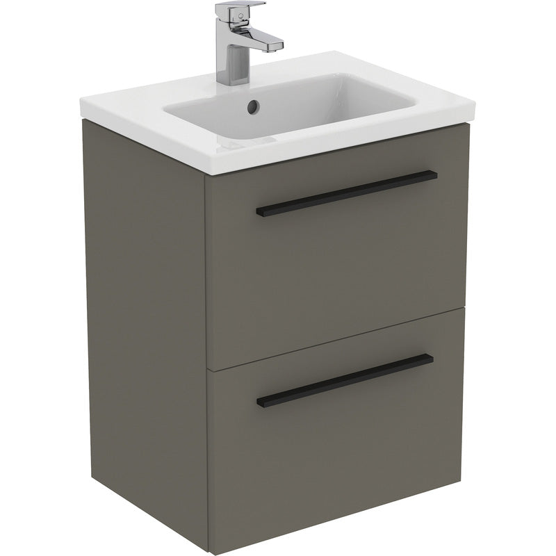Ideal Standard i.life S Compact Wall Hung Vanity Unit with Basin Matt Quartz Grey 600mm with Matt Black Handle