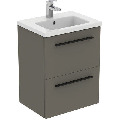 Ideal Standard i.life S Compact Wall Hung Vanity Unit with Basin Matt Quartz Grey 600mm with Matt Black Handle