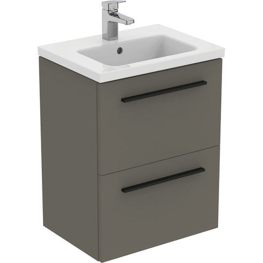 Ideal Standard i.life S Compact Wall Hung Vanity Unit with Basin Matt Quartz Grey 600mm with Matt Black Handle