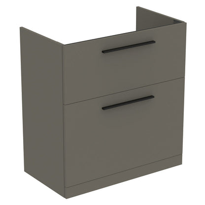 Ideal Standard i.life A Double Drawer Floor Standing Vanity Unit with Basin Matt Quartz Grey  with Matt Black Handles