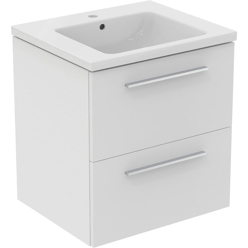 Ideal Standard i.life B Double Drawer Wall Hung Unit with Basin Matt White with Brushed Chrome Handles