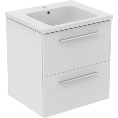 Ideal Standard i.life B Double Drawer Wall Hung Unit with Basin Matt White with Brushed Chrome Handles