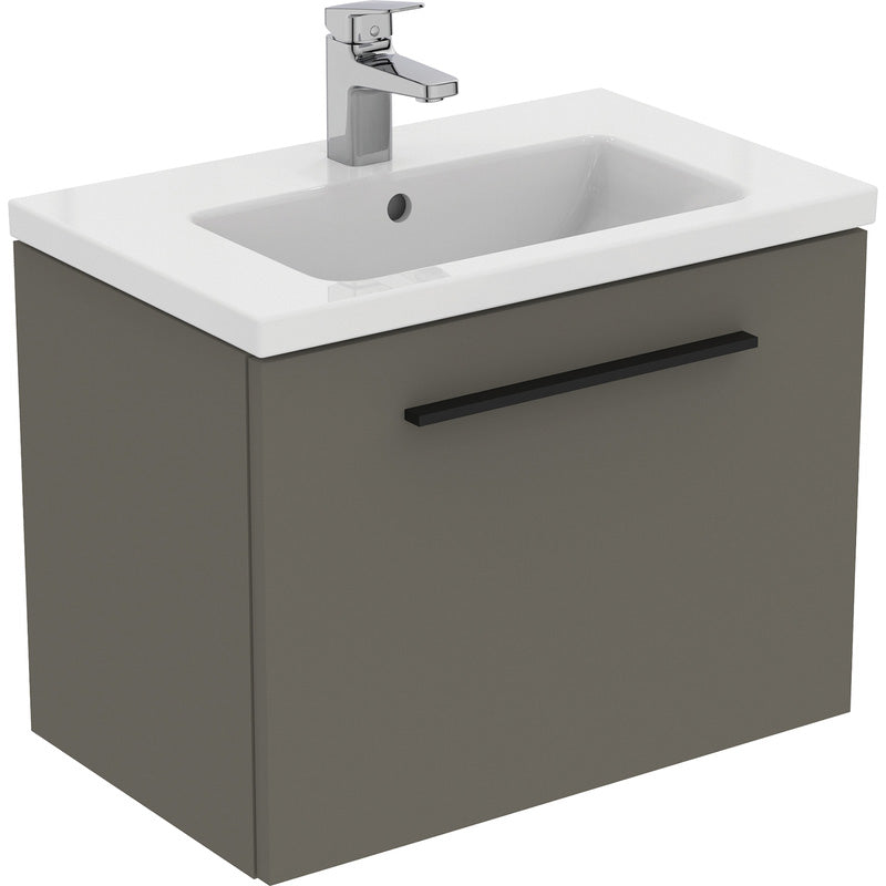 Ideal Standard i.life S Compact Wall Hung Vanity Unit with Basin Matt Quartz Grey 600mm with Matt Black Handle