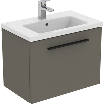 Ideal Standard i.life S Compact Wall Hung Vanity Unit with Basin Matt Quartz Grey 600mm with Matt Black Handle